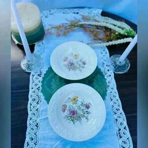 Homer Laughlin Set of 2 Embossed Floral Bowls Vintage Soup Salad Plates  Lace